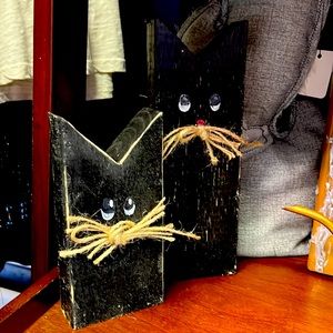 Distressed Hand made wooden black cats
